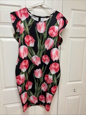 Sexy Diva Midi Dress with Pink Tulip Print